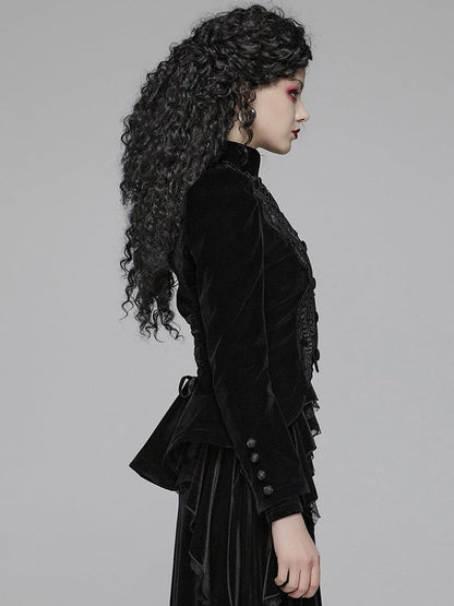 Short Weft Black Gothic Velvet Coat