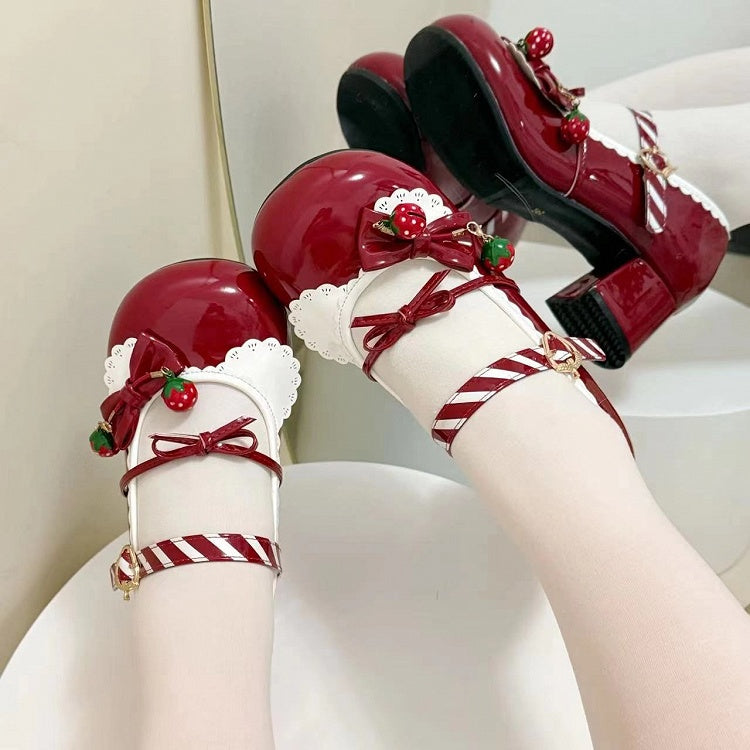 Theme Heeled Wine 2cm/4.5cm Janes Strawberry Sweet - Lolita Red Mary