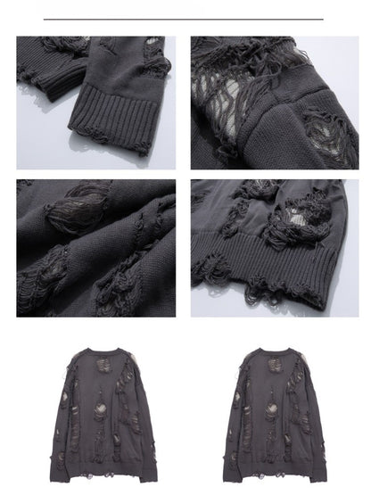 Cozy Essential - Reversible Distressed Sweater Fall/Winter Gray
