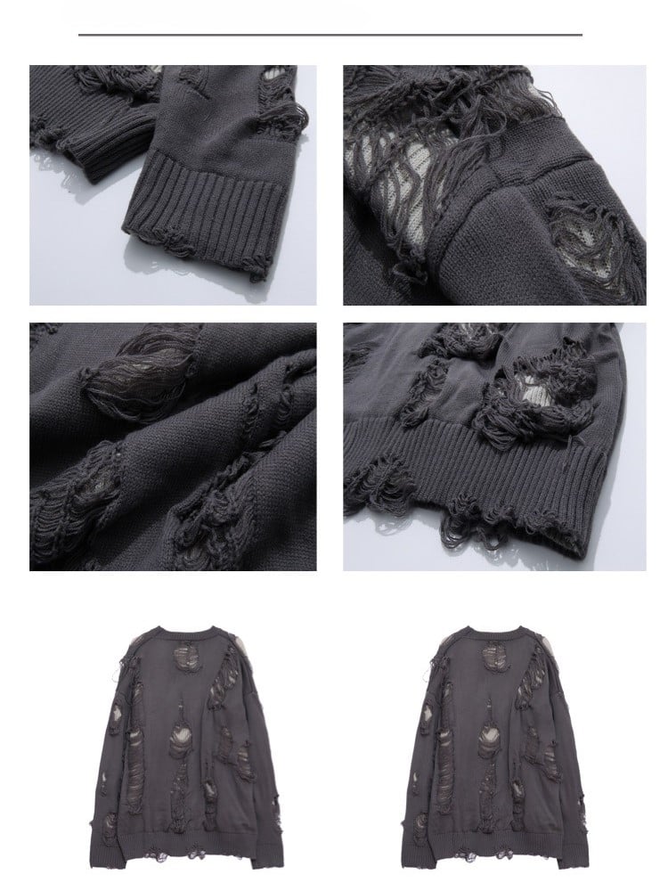 Wendbarer grauer Distressed-Pullover – Gemütliches Herbst/Winter-Essential