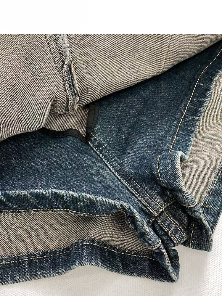 ヴィンテージ ダークブルー ダメージデニム グラマラス スカート カーゴポケット付き