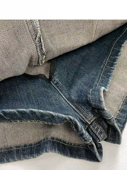 ヴィンテージ ダークブルー ダメージデニム グラマラス スカート カーゴポケット付き