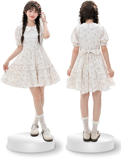 Schleife Blumenkleid Weiß Peter Pan Kragen Selbstbinden Taille Süß