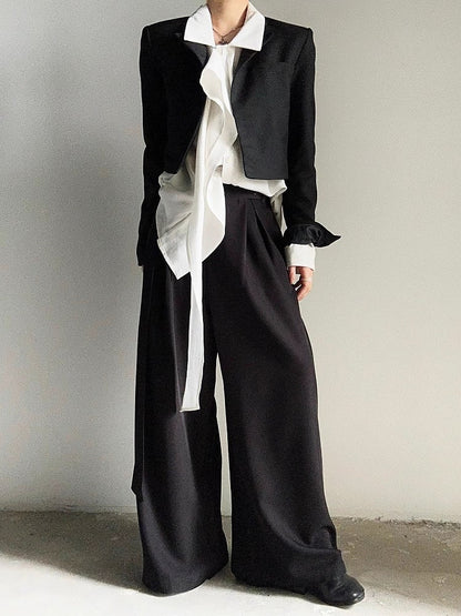 Ouji Ties Side Fit with Relaxed Black Long Wide-Leg Unisex Lolita Pants
