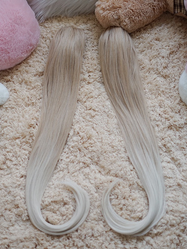 Milk White/Light Blonde/Black Straight Ponytail Claw Clips