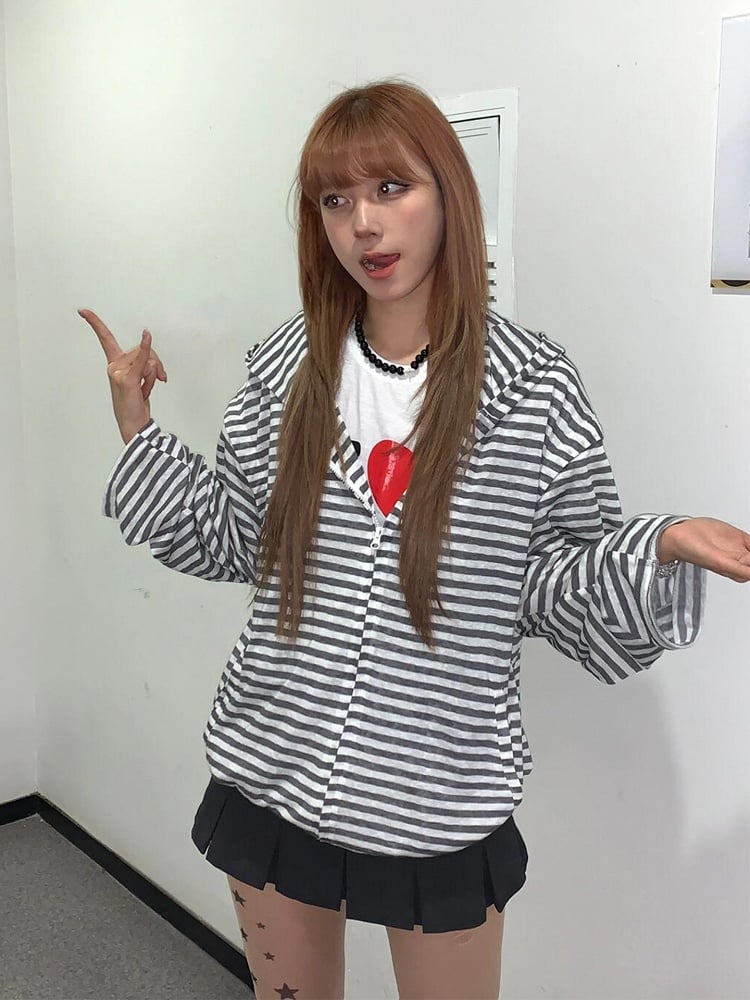 Hoodie Ear White Sleeves Bunny Black Striped Detachable with