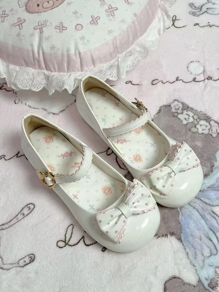 Lolita Leather - Janes PU White Fastener Mary Sweet at Teddy Bow Polka-dot and with Top