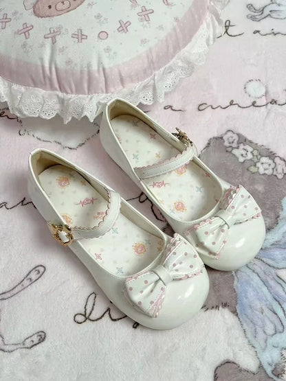 Lolita Leather - Janes PU White Fastener Mary Sweet at Teddy Bow Polka-dot and with Top