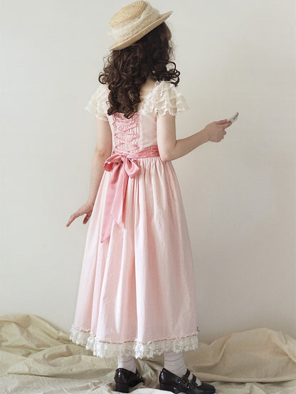 Pink with Bow Details Version Lolita Elegant Classic Dress Lace Long and