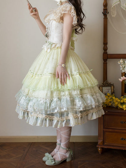 Jacquard Korsett Herz Ärmel Stoff Top Flatter Tiered Elfenbein