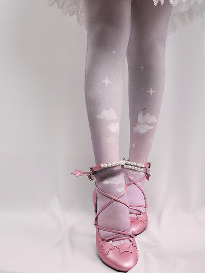 3 Colors Lolita Gradient Star & Cloud Print Tights