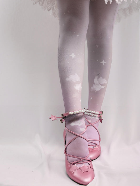3 Colors Lolita Gradient Star & Cloud Print Tights
