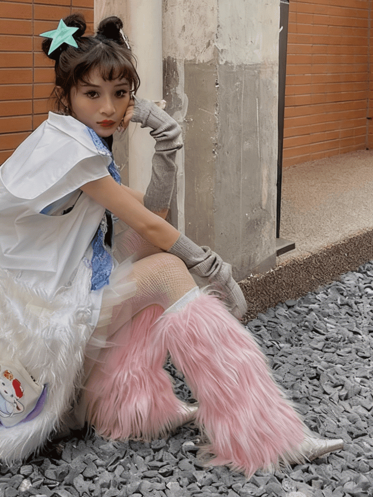 Pink 20CM/30CM/40CM Shaggy Y2K Leg Warmers