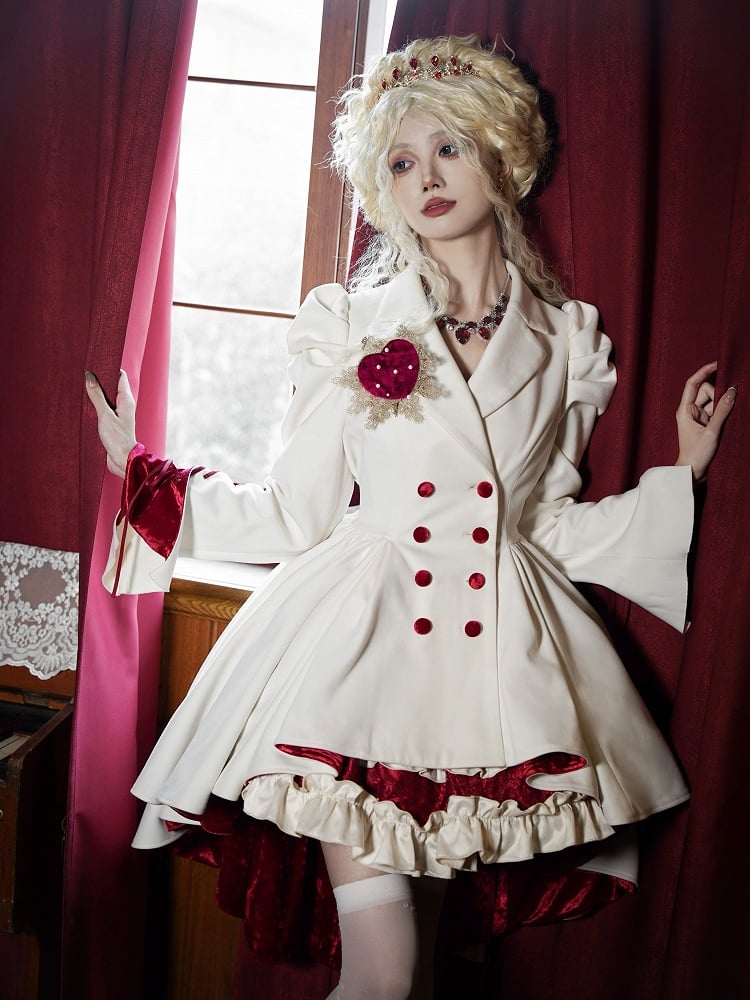 White High-Low Hem Blazer Coat with Red Lining - With PUJI