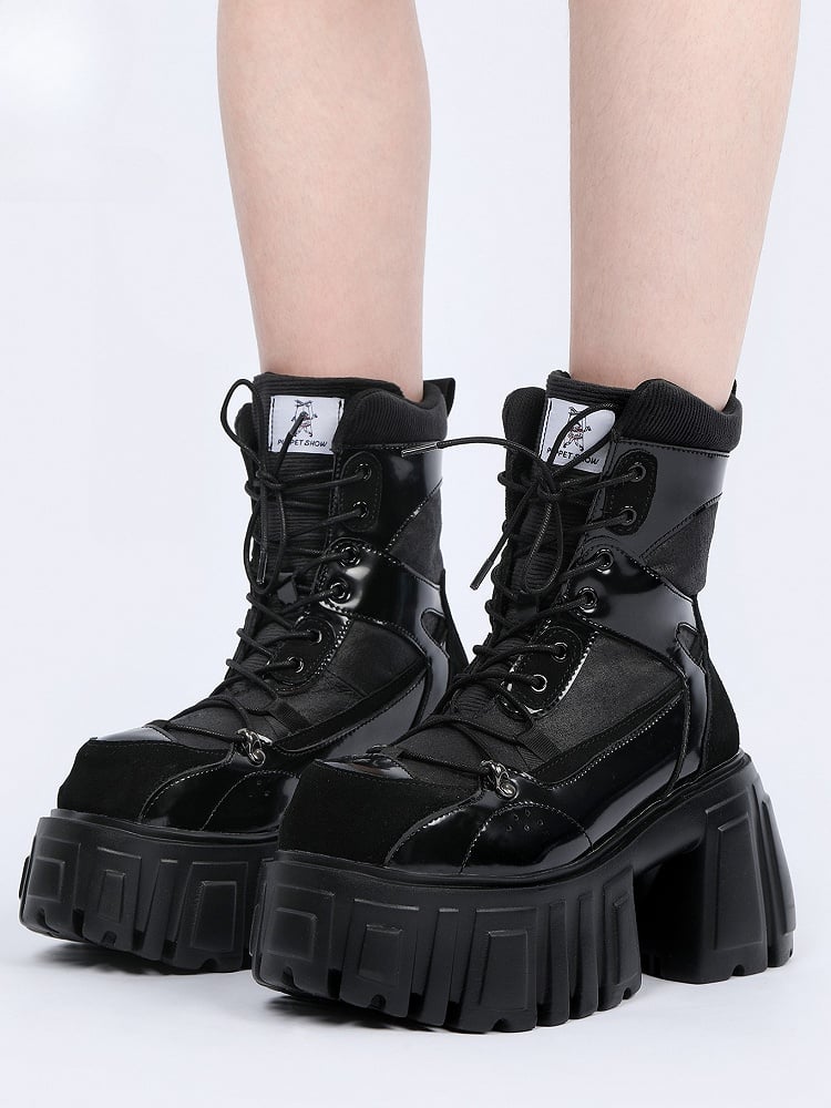 Black Martins Lace-up Platform Closure Punk Design