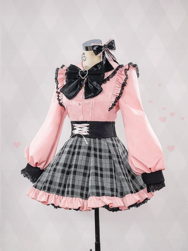 OSHI NO KO Hoshino Ai Jirai Kei Rosa Hemd und grauer Rock Cosplay-Kostüm im Lolita-Stil