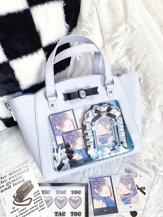 3 Colors Sweet Transparent Window Handbag with Bowknot & Ruffled Trim - Vigorous Girl