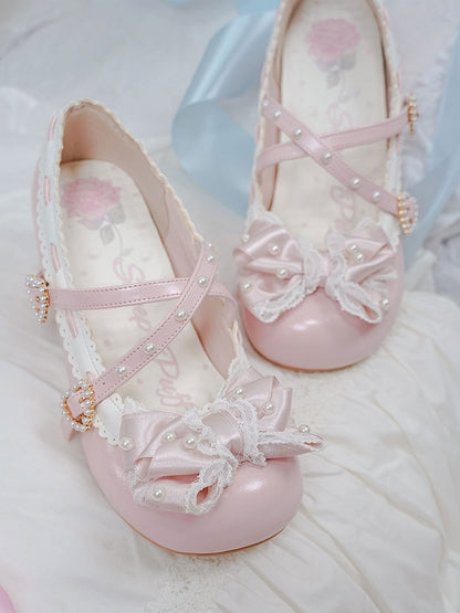 Decor - Lolita Elegant Pink Janes PU Mary Light Beads