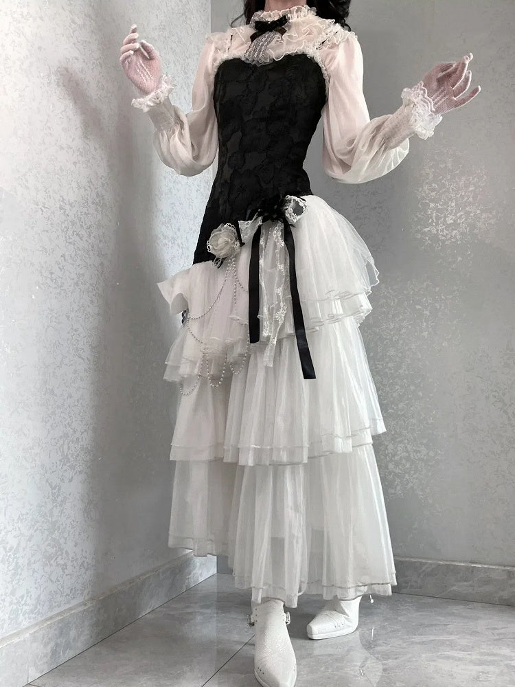 ロングフリルスリーブブラウスカラー