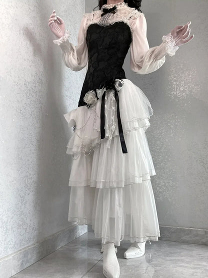 ロングフリルスリーブブラウスカラー