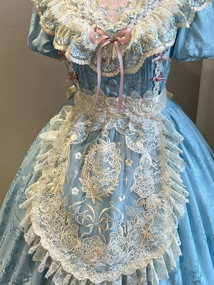 Beige Lace Trim Floral Embroidery Sheer Apron