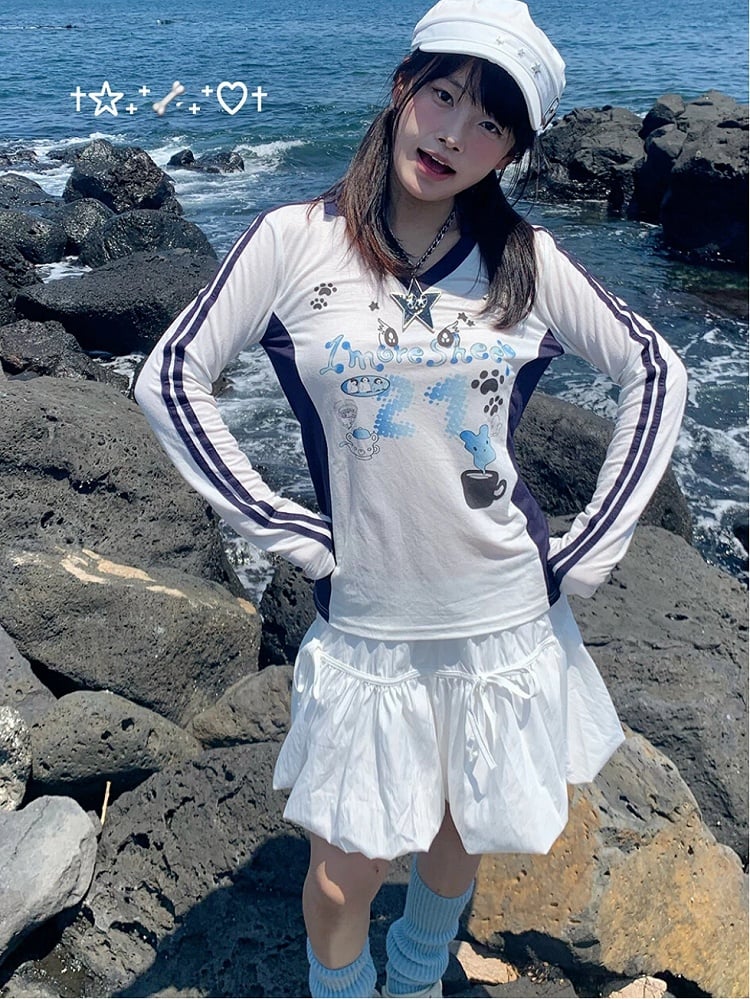 Top Big with Letter V-neck Eye White and Print