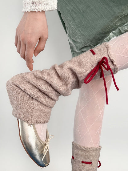Slouchy Knit Leg Bow Warmers Contrast