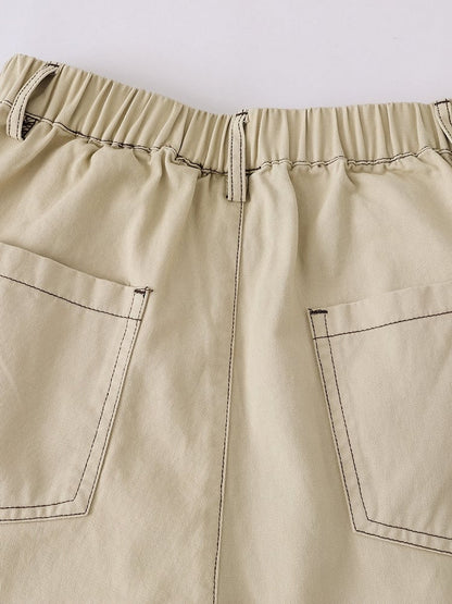Khaki Cropped Cargo Shorts with Puppy Embroidery - Languid Park