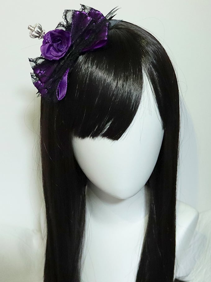 Krone verziert Trim Design Haarspange Floral Spitze Bowknot Lila/Rot