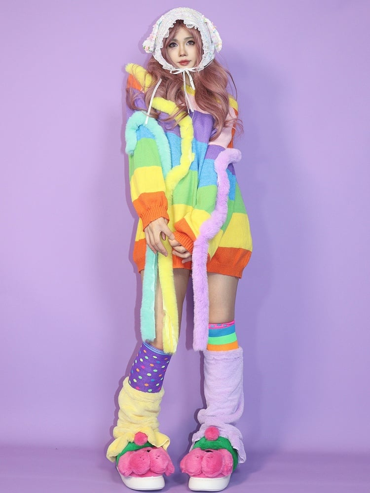 Knitted Y2K Sweater Rainbow Pattern Colorful Striped