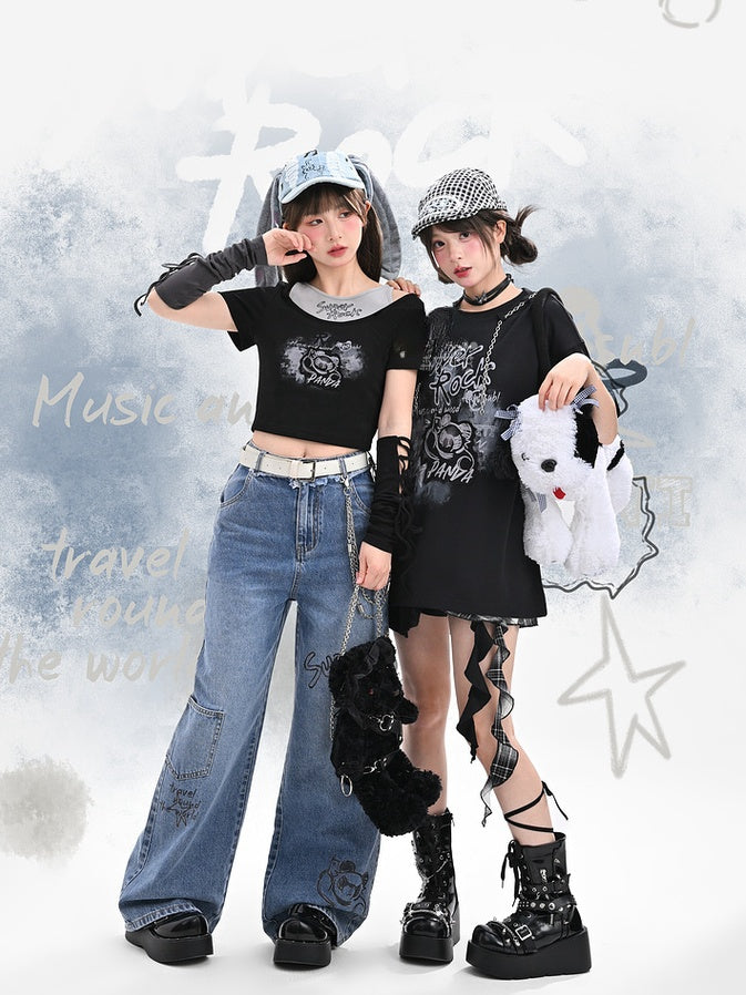 Version T-Shirt Y2K Black Graffiti Print Bittersweet Long/Short