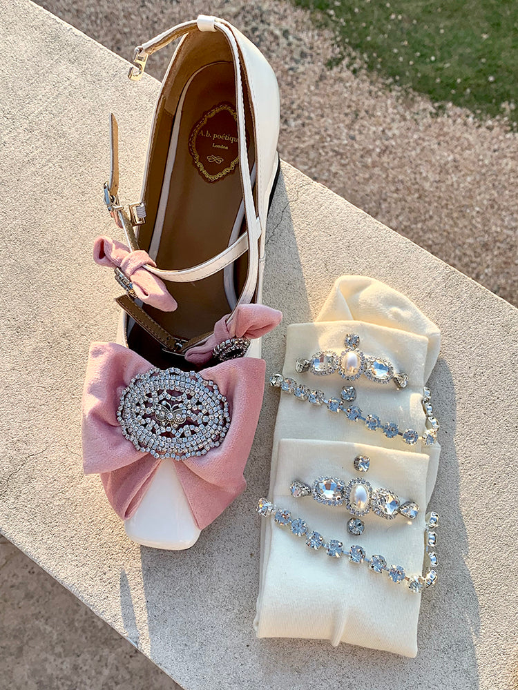 with Rhinestone Socks Decoration Black/White/Gray Chain Calf