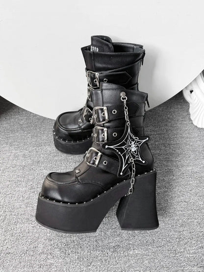 with Platform Punk Accents Studded Boots Black