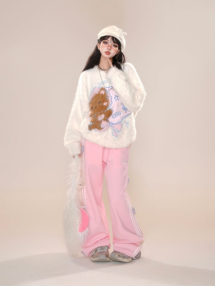 Grau-rosa Hose mit geradem Bein und Blumenmuster