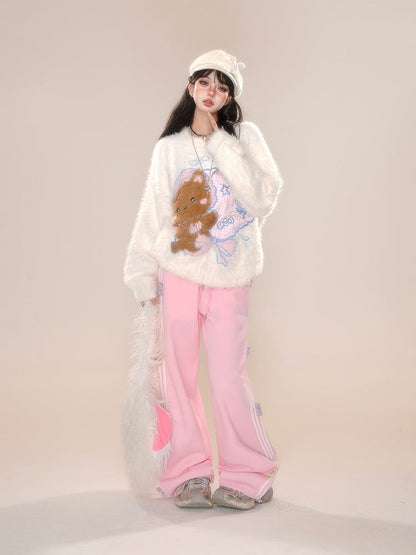 Grau-rosa Hose mit geradem Bein und Blumenmuster