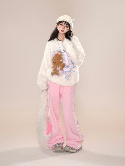 Design Hose mit geradem Bein und Blumenmuster in Grau/Rosa