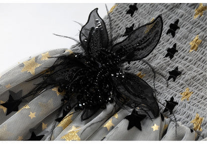 Kleid Balletcore Stufenrock aus Netzstoff, trägerlos, Grau/Asche