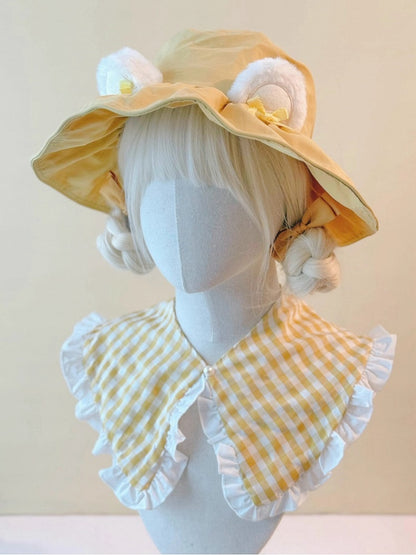 Yellow Cute Hat Ears Plush Bear Accents Bow with