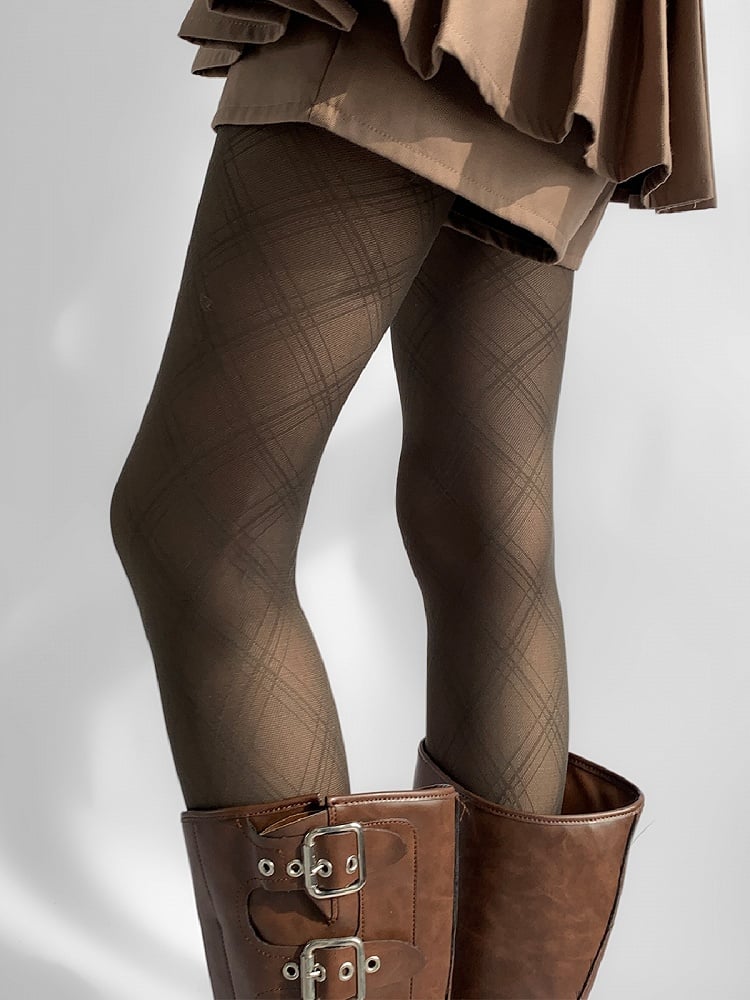 Gray Brown Diamond White Pattern / Tights