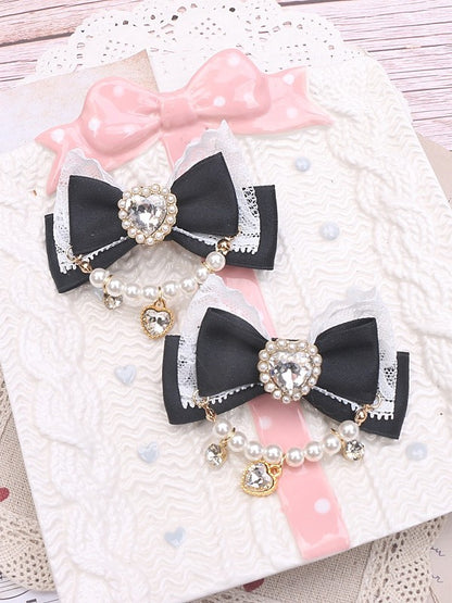 Heart Hairclip Options Pearl Color Bowknot Jirai Chian 8 Rhinestone Kei