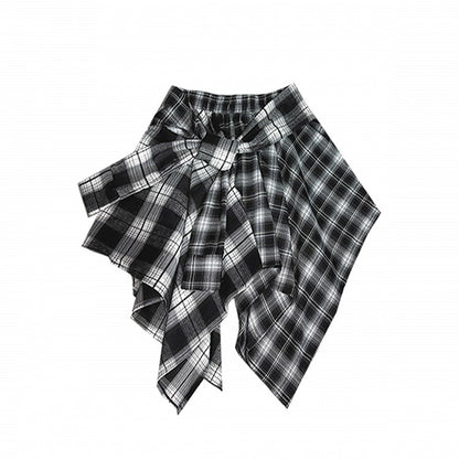 Plaid A-Line Handkerchief Skirt Black White with Hem
