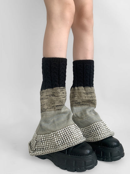 Retro-Style Knitted Gray/Black Leg Khaki/Light Warmers