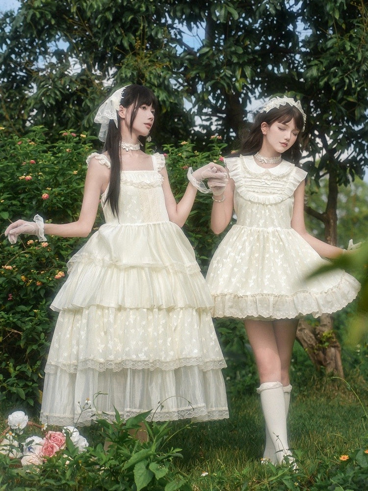 Butterfly Lolita Peter OP Spitze Creme Set Voll gepatchter Pan Kleid Kragen