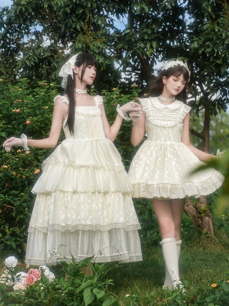 Kleid Schmetterling Creme Spitze JSK Set Lolita Lagen Voll gepatcht