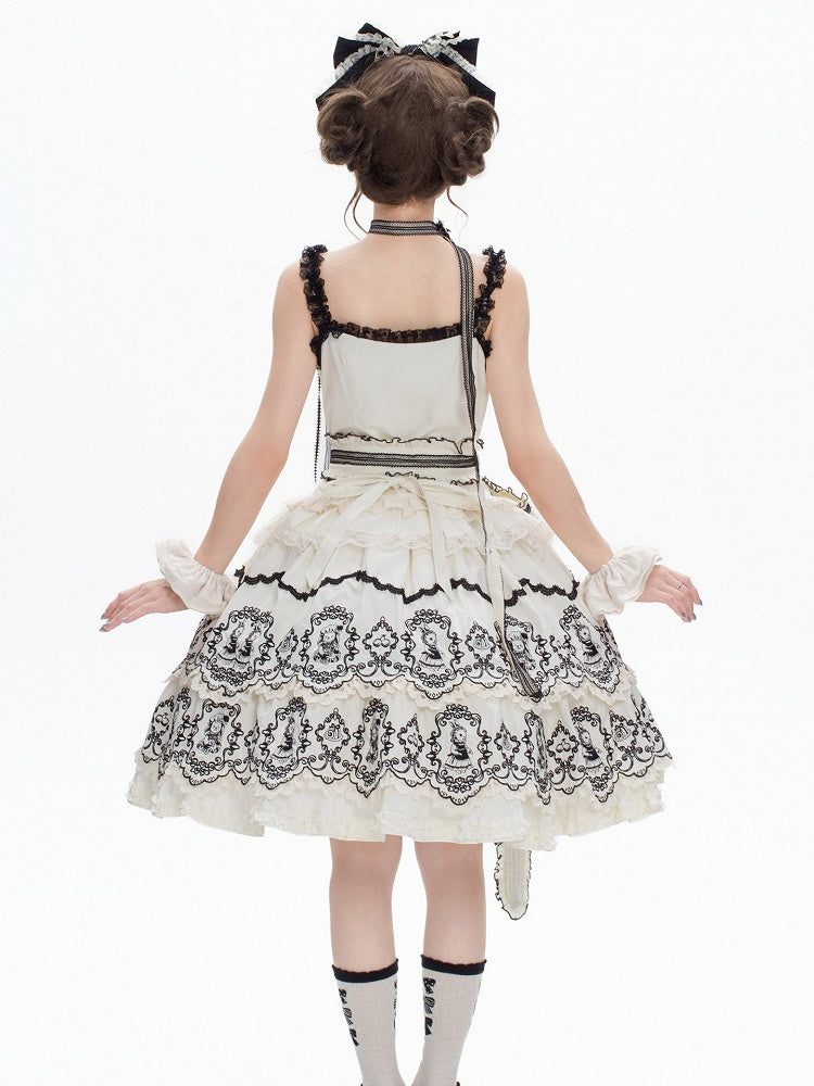White Layered with Scalloped Black Set Rabbit Trim Skirt Top Pattern Camisole + Lolita Edge Elegant