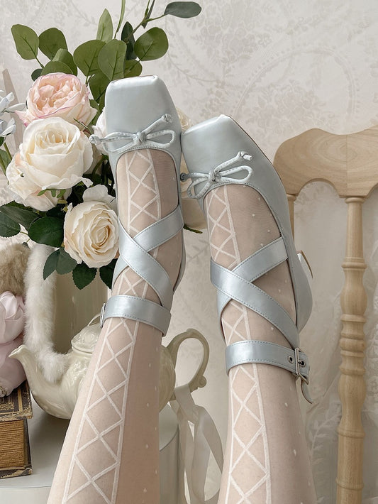 Ballet Ankle Elegant Shoes Blue Wraparound Straps Satin