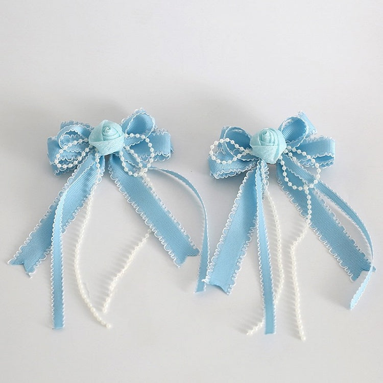 Haarspangen verziert Design weißblau Schleife Blumen Perlen süße Lolita