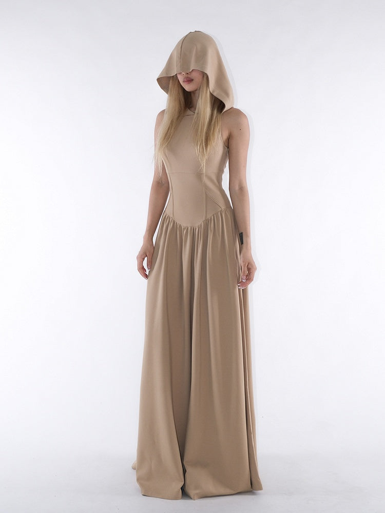 with Hooded Dress Wasteland Floor Khaki Waist Length Design Faux Punk Fishbone