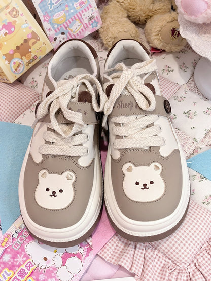 Lolita - Bear with Velcro Detachable Platform Sweet Theme Sneakers Paw Prints Brown