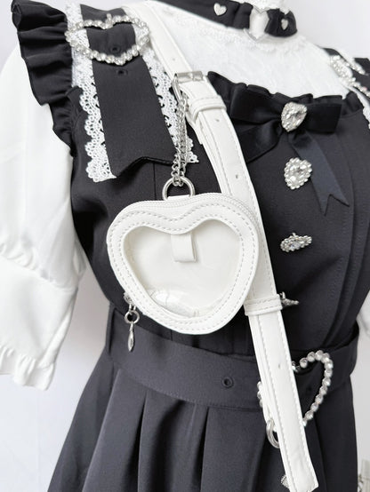 Hand/Crossbody Kei Rhinestone Detachable White Accent Bag Crown-Embellished Strap Bow in Jirai
